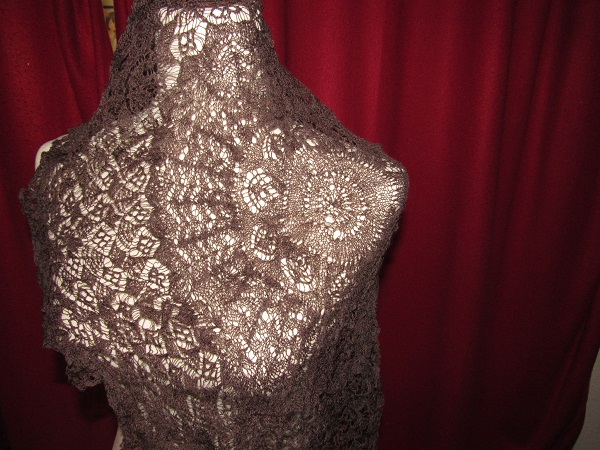 Rich brown silk fine lace shawl.