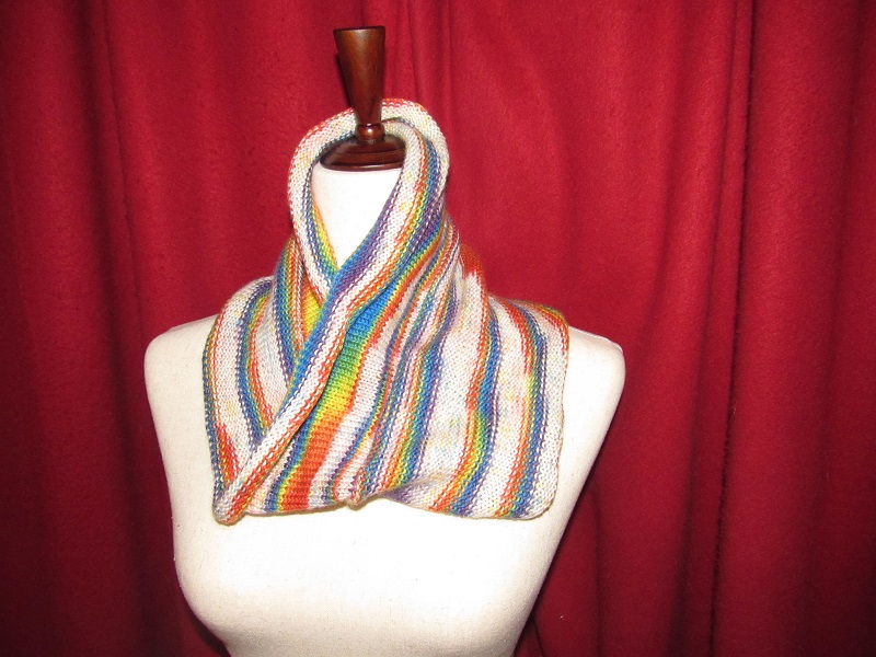 A rainbow and white wide cowl